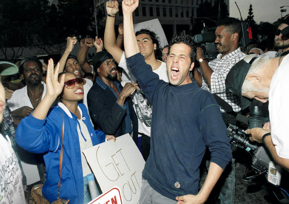 Angry protesters outside LAPD headquarters