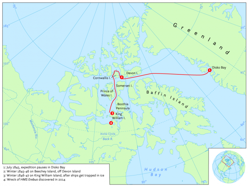 英國探險家佛蘭克林的最後旅程──西北航道（Hans van der Maarel@Wikipedia / CC BY-SA 4.0）
