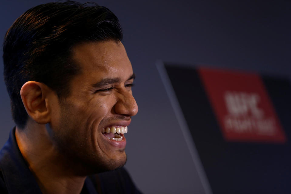  Featherweight contender Phillipe Nover of the United States speaks to the media during Ultimate Media Day at Windsor Brasilia Hotel on September 22, 2016 in Brasilia, Brazil. (Photo by Buda Mendes/Zuffa LLC/Zuffa LLC via Getty Images)