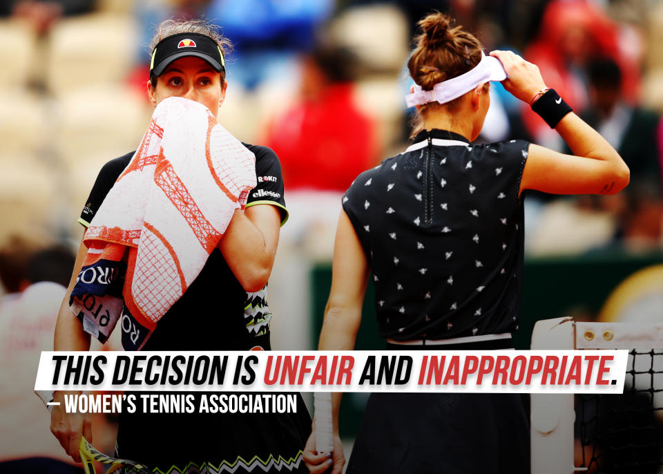 The WTA <a href="https://sports.yahoo.com/wta-calls-french-open-officials-decision-to-put-womens-semis-on-outside-courts-unfair-and-inappropriate-205625836.html" data-ylk="slk:blasted a decision;elm:context_link;itc:0;sec:content-canvas;outcm:mb_qualified_link;_E:mb_qualified_link;ct:story;" class="link  yahoo-link">blasted a decision</a> to put the women's semifinals on smaller outside courts.