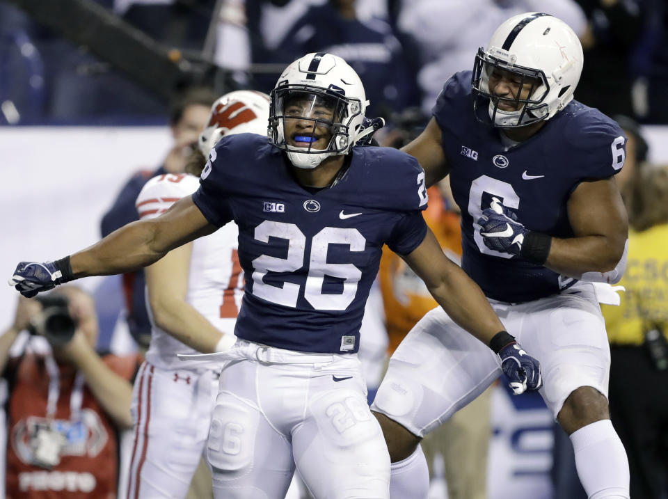 Penn State’s Saquon Barkley (26) is a Heisman candidate. (AP Photo/Michael Conroy, File)