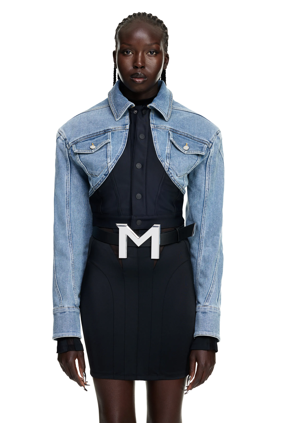 Mugler x H&M Defined-Waist Denim Crop Jacket