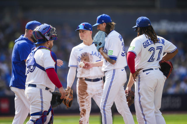 TORONTO, ON - AUGUST 03: Toronto Blue Jays Catcher Alejandro Kirk (30)  walks to the dugout during the regular season MLB game between the  Baltimore Orioles and Toronto Blue Jays on August