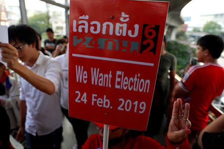Activist and university students gather to demand the first election in Thailand since the military seized power in a 2014 coup to be held on February 24 this year in Bangkok, Thailand January 6, 2019. REUTERS/Soe Zeya Tun