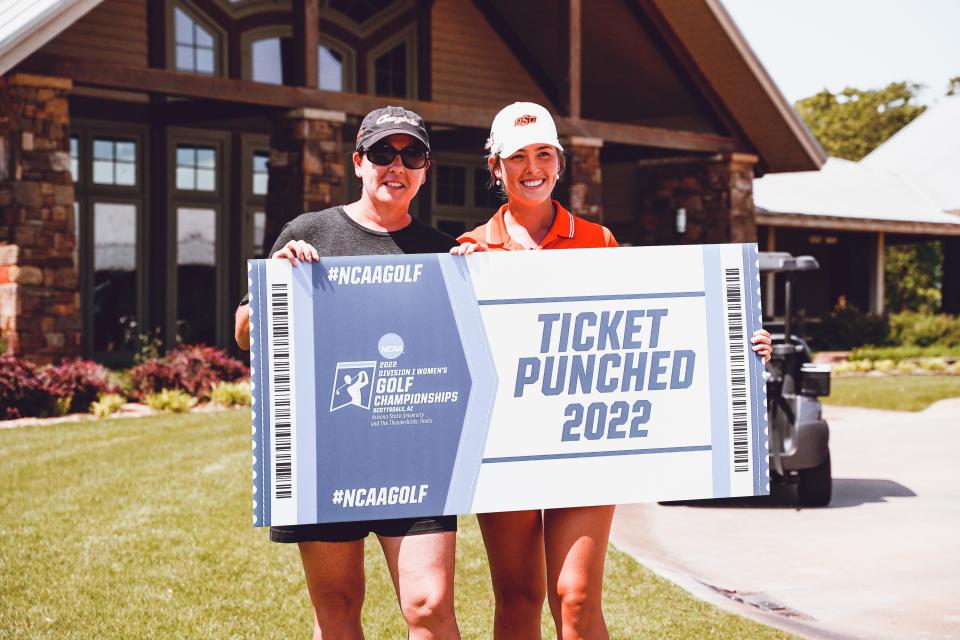 OSU golfer Maddison Hinson-Tolchard, right, poses for a photo with her mother, Mandy, after winning the NCAA golf regional in Stillwater on Wednesday.
