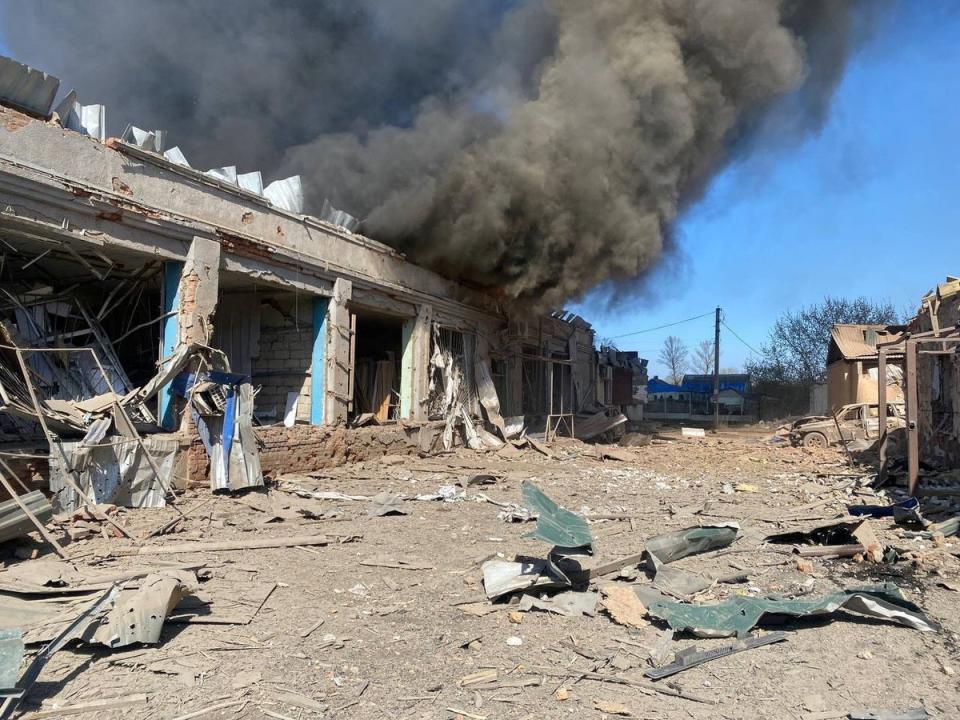 The site of Russian air strikes in the village of Lyptsi, Kharkiv region (Reuters)