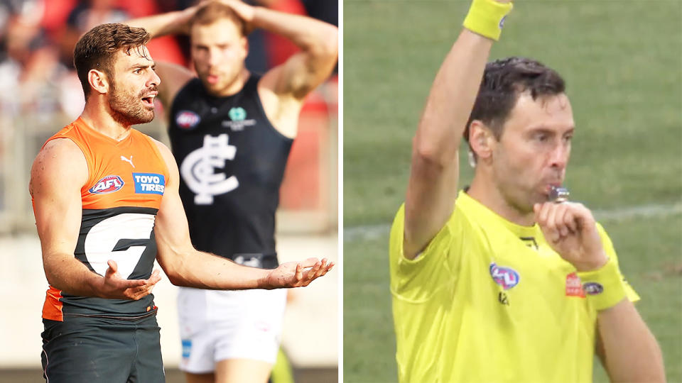 Stephen Coniglio and AFL umpire Craig Fleer.