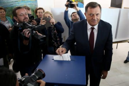 FILE PHOTO: Milorad Dodik, President of Republika Srpska, votes for a referendum on their Statehood Day in Laktasi near Banja Luka, Bosnia and Herzegovina, September 25, 2016./File Photo