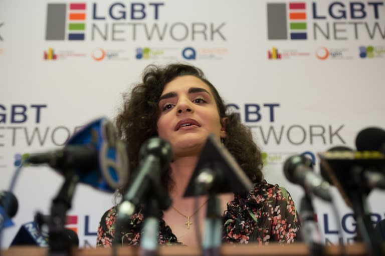 Transgender person Madeline Bruni, 18, speaks at a press conference on February 23, 2017 in Woodbury, New York