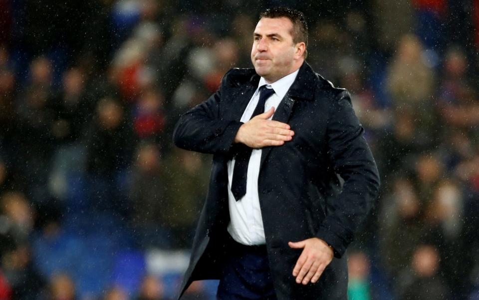 David Unsworth salutes the Everton fans after Saturday's 2-2 draw at Crystal Palace - REUTERS