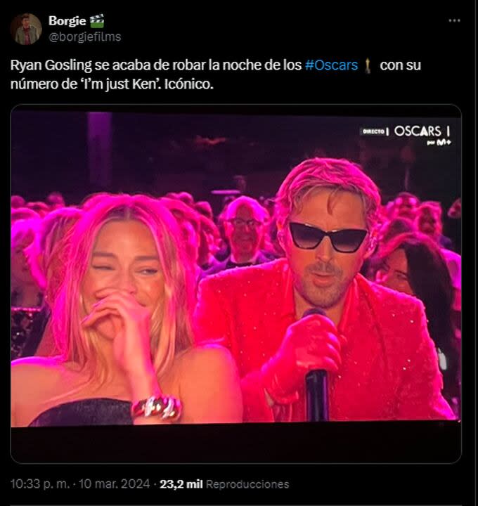 Los mejores memes de la performance de Ryan Gosling en los Oscar (Foto: X)