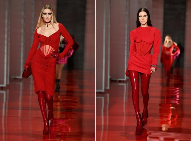 Gigi and Bella Hadid on the runway at the Versace fashion show during the Milan Fashion Week Fall/Winter 2022/2023.