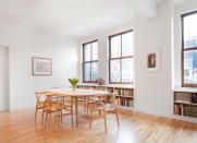 <body> <p>For an open, urban dining area, a pared-down Scandinavian style works perfectly. The pale wood dining chairs and table look right at home against spotless white walls and <a rel="nofollow noopener" href=" http://www.bobvila.com/slideshow/shelf-life-10-bookcases-you-can-make-yourself-47243?bv=yahoo" target="_blank" data-ylk="slk:bookshelves;elm:context_link;itc:0;sec:content-canvas" class="link ">bookshelves</a>. The calming austerity lets the city views outside the expansive windows play the starring role.</p> <p><strong>Related: <a rel="nofollow noopener" href=" http://www.bobvila.com/slideshow/11-big-ideas-for-a-small-dining-room-49506#.Vz4EPJPyuRs?bv=yahoo" target="_blank" data-ylk="slk:11 Big Ideas for a Small Dining Room;elm:context_link;itc:0;sec:content-canvas" class="link ">11 Big Ideas for a Small Dining Room</a> </strong> </p> </body>