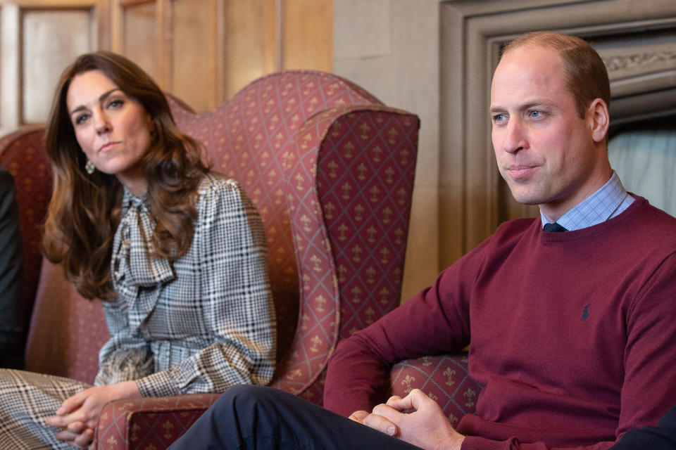 Britain's Prince William, Duke of Cambridge and his wife Britain's Catherine, Duchess of Cambridge react during their visit to Bradford City Hall in Bradford on January 15, 2020. (Photo by Charlotte Graham / POOL / AFP) (Photo by CHARLOTTE GRAHAM/POOL/AFP via Getty Images)