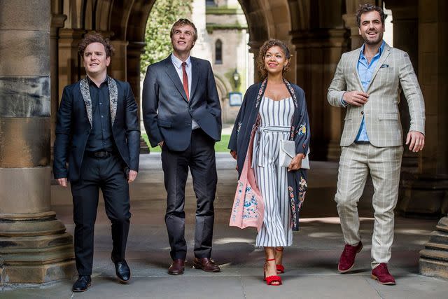 Alan Peebles/Netflix From left: Joshua McGuire, Johnny Flynn, Antonia Thomas, and Daniel Ings on ‘Lovesick’