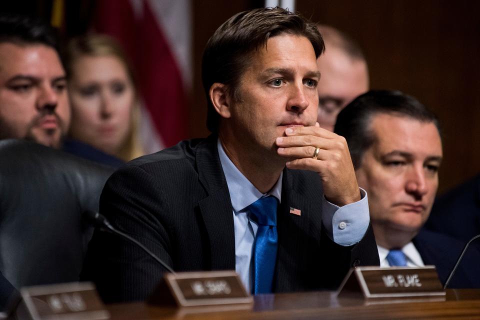 Sen. Ben Sasse listens as Dr. Christine Blasey Ford (not shown) testifies on Sept. 27, 2018, during the Senate Judiciary Committee hearing on the nomination of Brett Kavanaugh to be an associate justice of the Supreme Court of the United States.