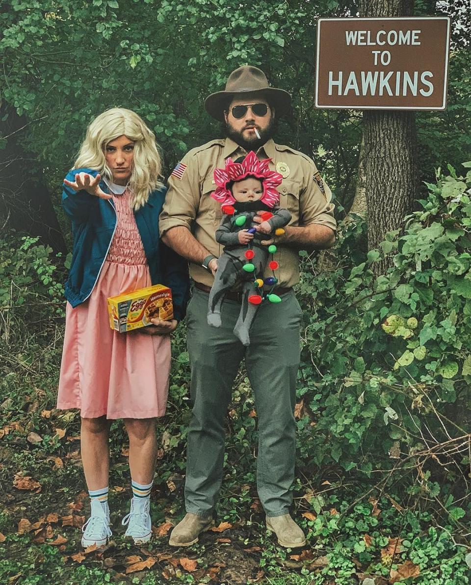 12) Eleven, Hopper, and Demogorgon Family Costume