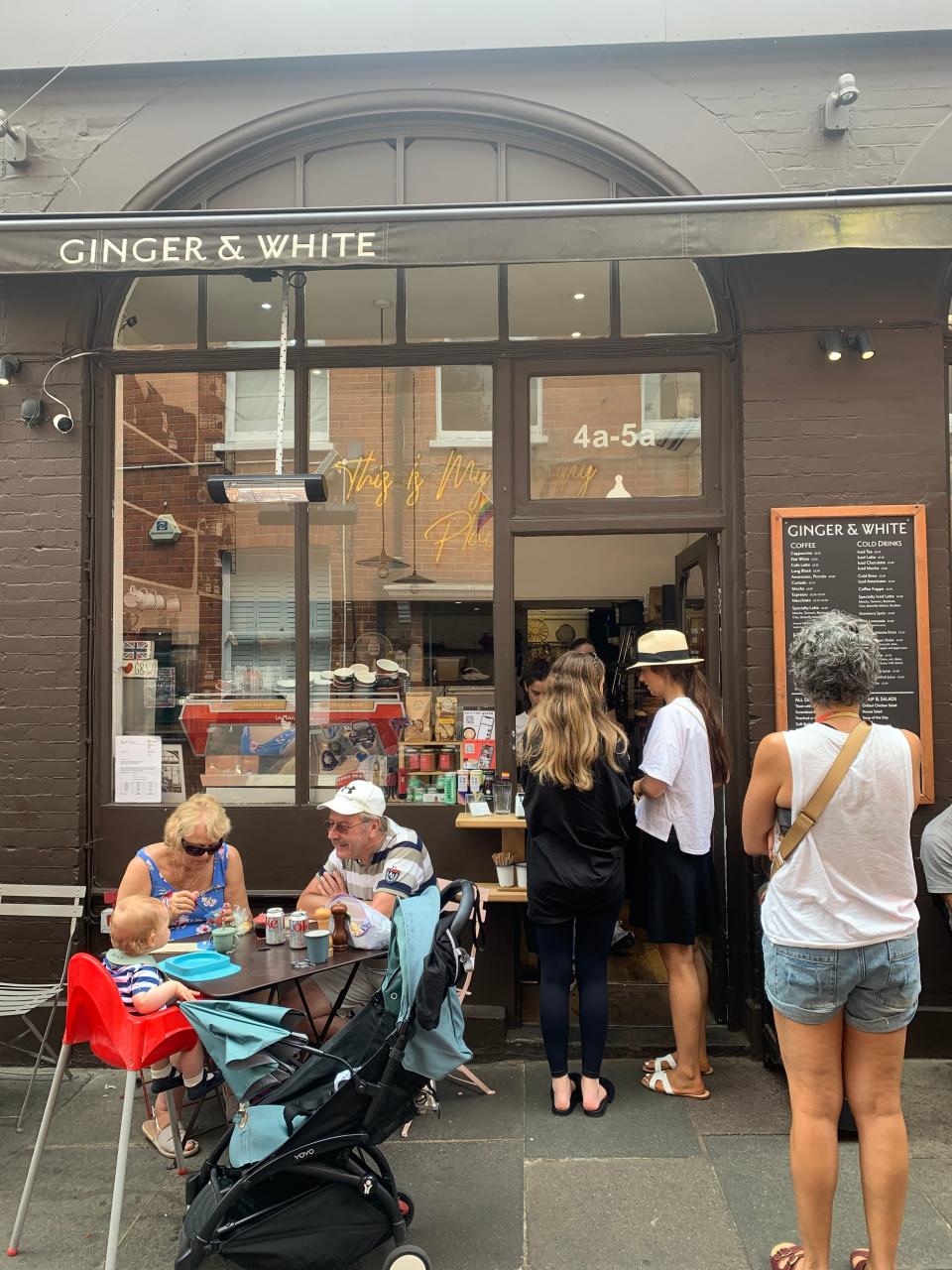 Ginger & White is a popular coffee shop in Perrin's Court.