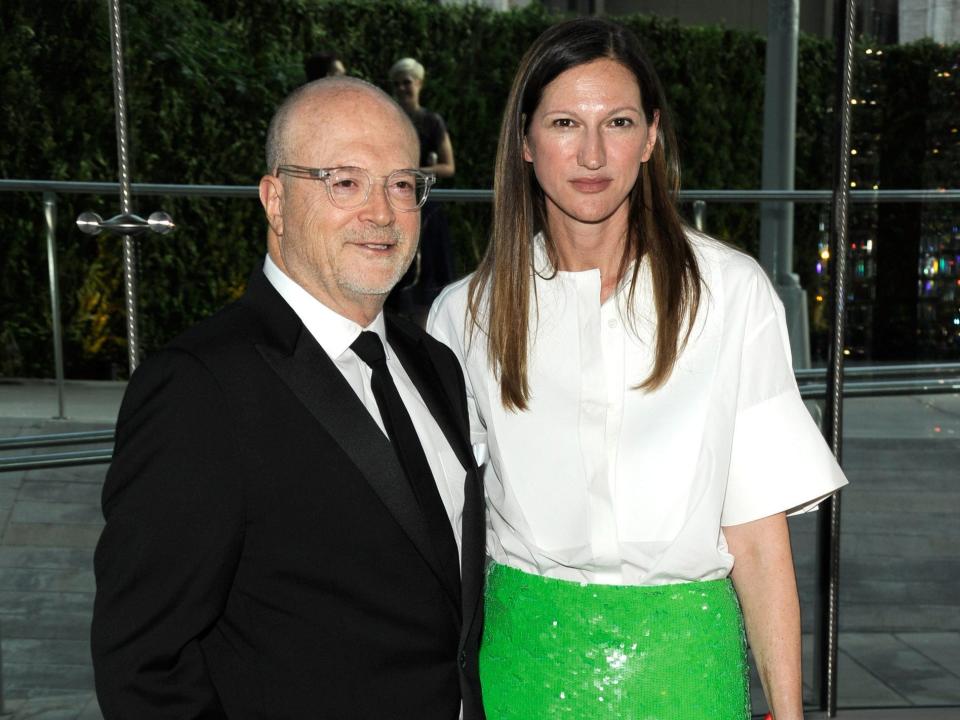 Mickey Drexler and Jenna Lyons pose at an event