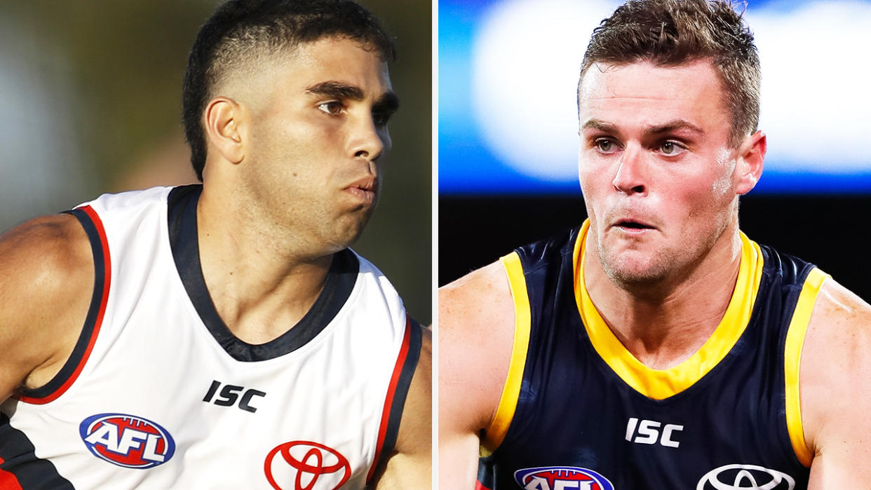 Adelaide Crows players Tyson Stengle and Brad Crouch are under investigation by their AFL club after being caught with illicit drugs in the Adelaide CBD on Monday morning. Pictures: Getty Images