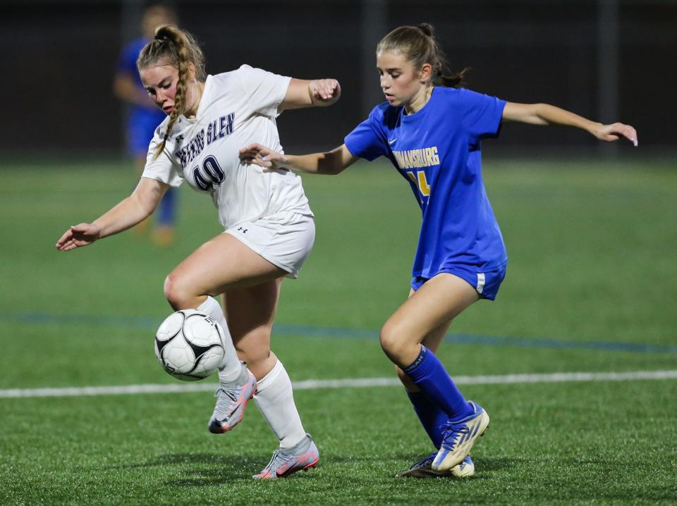 Watkins Glen's Skye Honrath (40) controls the ball in a 1-0 win over Trumansburg in the Section 4 Class C girls soccer final Oct. 27, 2023 at Chenango Valley.