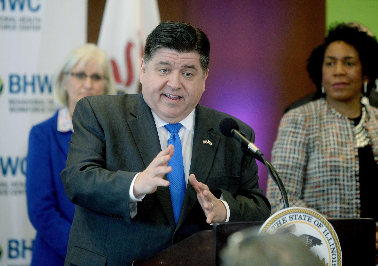 Illinois Gov. JB Pritzker answered questions about changes at the Choate Mental Health and Developmental Center Wednesday during a press conference at the Memorial Learning Center in Springfield. He announced a new Behavioral Health Workforce Education Center will be based at Southern Illinois University School of Medicine.