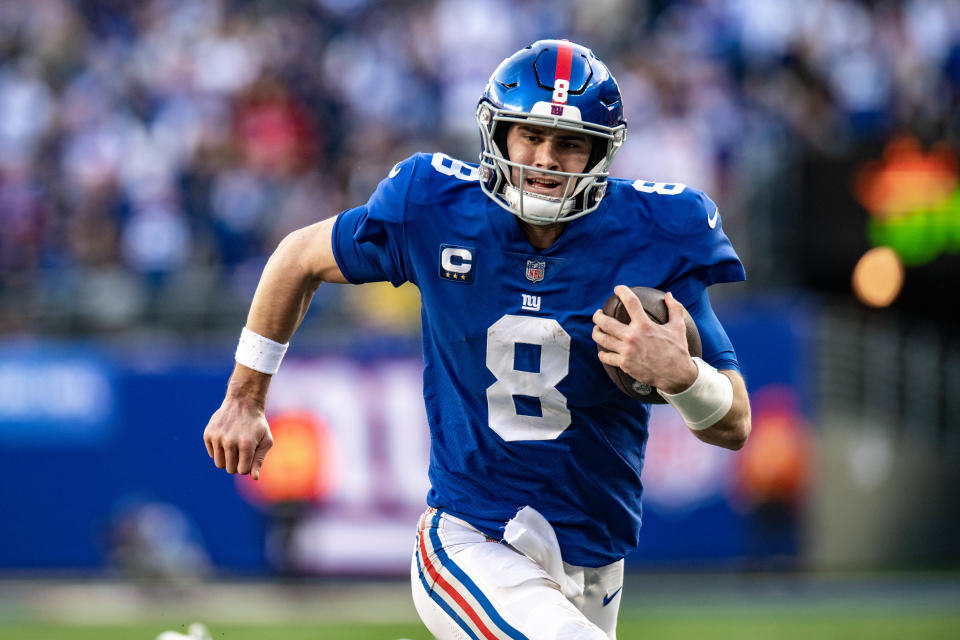 With a pair of rushing scores on Sunday, the Giants' Daniel Jones is one of only four quarterbacks who have rushed for seven or more touchdowns this season.