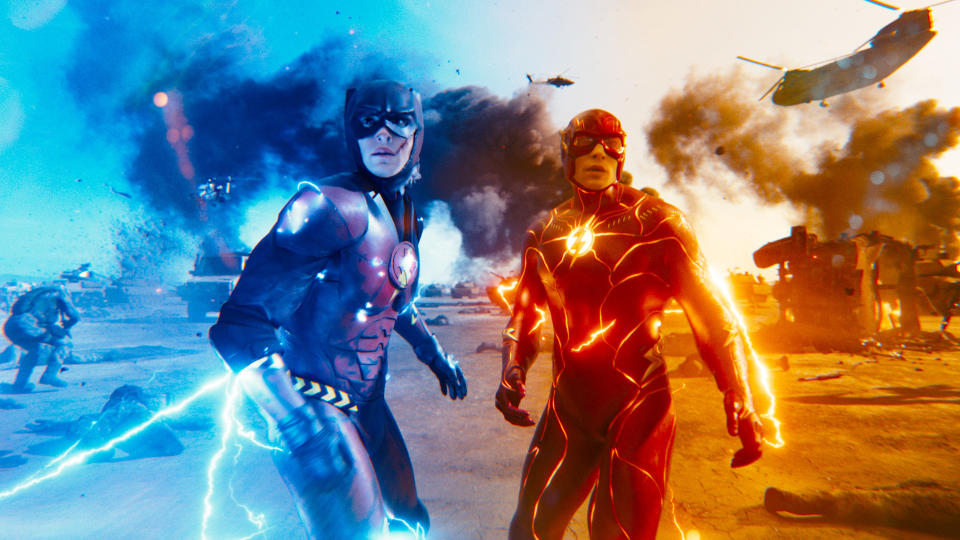 The two superpowered Barrys enter the battlefield in The Flash movie