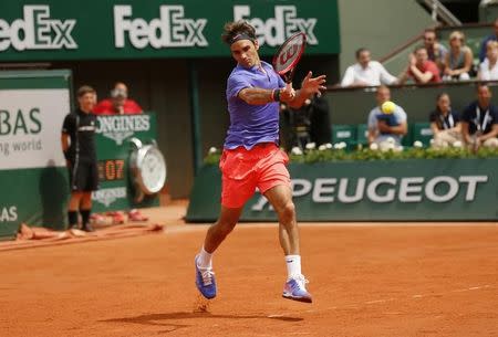 Switzerland's Roger Federer in action during the first round. French Open - Roland Garros, Paris, France - 24/5/15. Action Images via Reuters / Jason Cairnduff Livepic