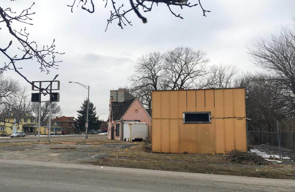 A photo from March 1, 2019, shows the blighted area where buildings were razed for construction of the Boulevard Lofts.