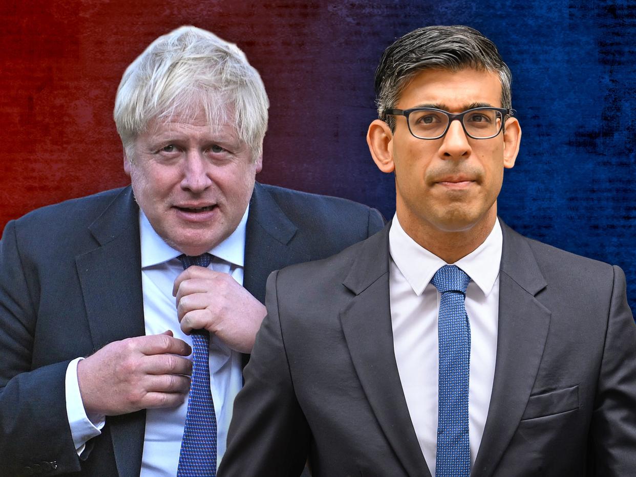 Past and present: Boris Johnson and Rishi Sunak (Getty/The Independent)