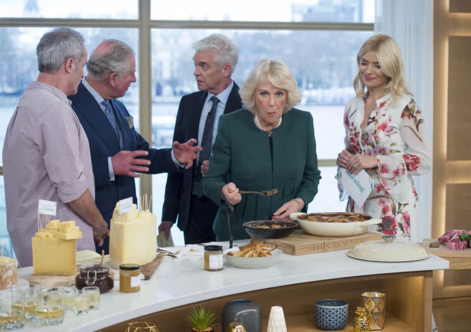 Charles and Camilla were seen tasting food and chatting with presenters during the visit. Photo: Getty