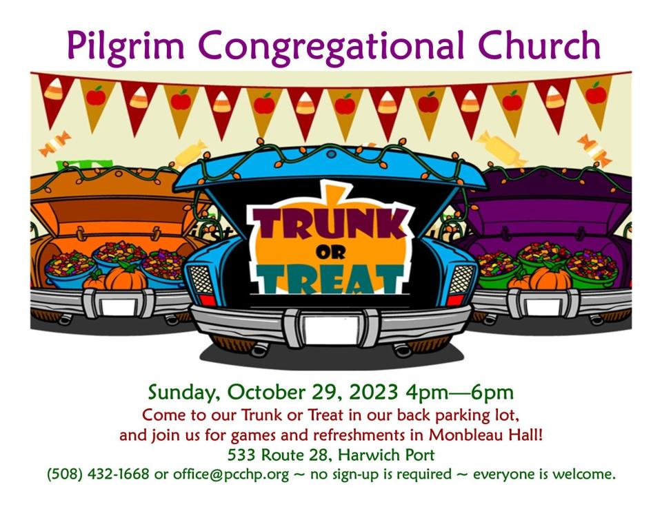 Flyer for the Pilgrim Congregational Church's trunk-or-treat.