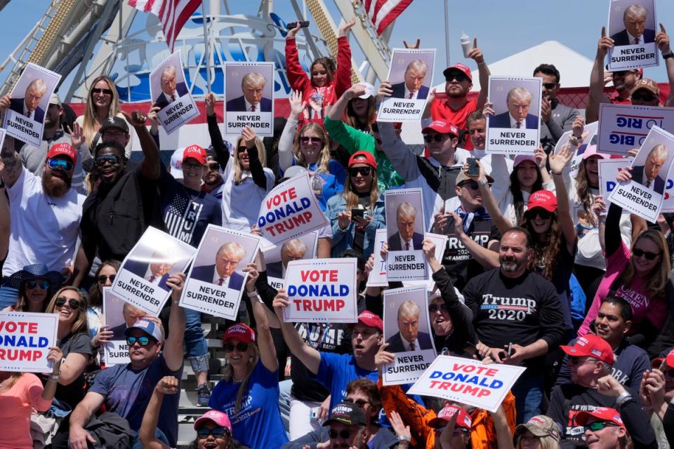 Between 80,000 and 100,000 supporters gathered for the rally in Wildwood, New Jersey, some of whom had camped out overnight to secure a good spot (AP)
