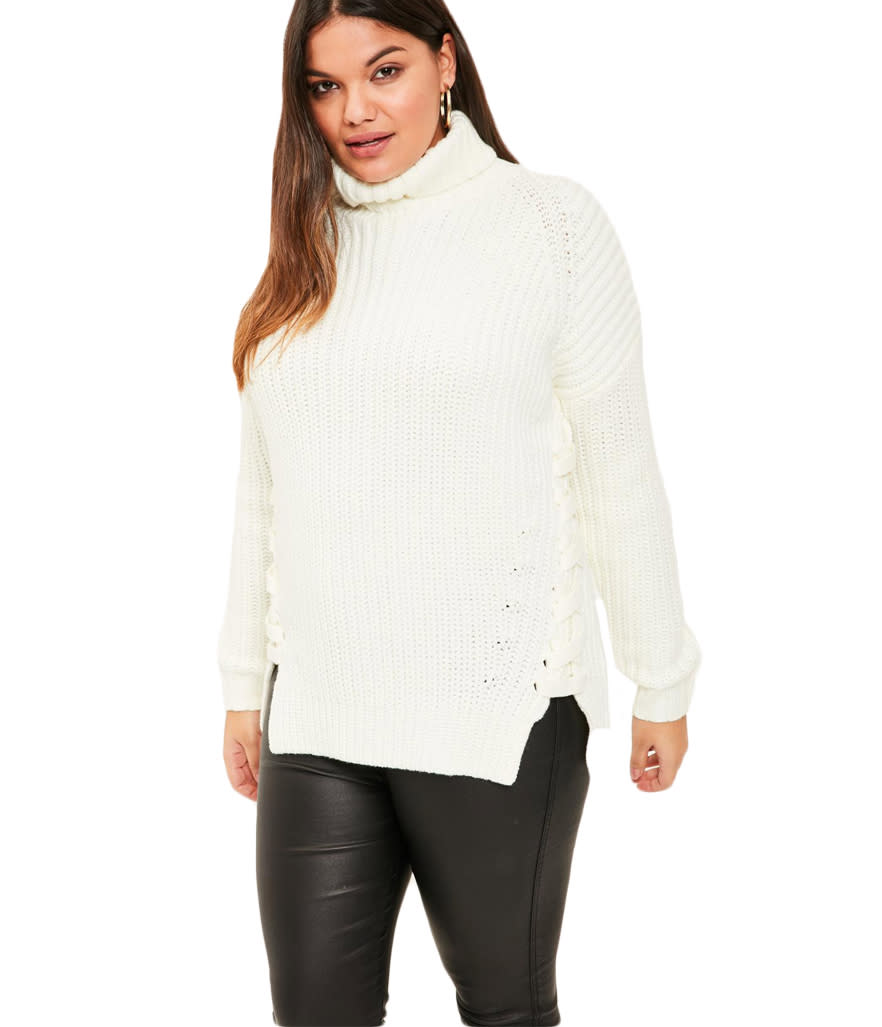 Missguided White Chunky Lace Up Sweater