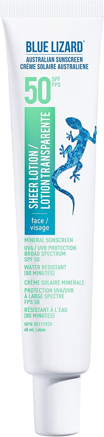 Blue Lizard Sheer Sunscreen Lotion SPF 50+. Image via Amazon.