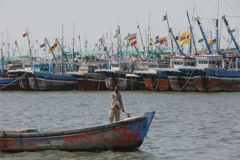 Ban imposed on coastal activities following the cyclonic storm, Biparjoy, over the Arabian Sea, at the Ibrahim Hyderi fishing village on the outskirts of Karachi