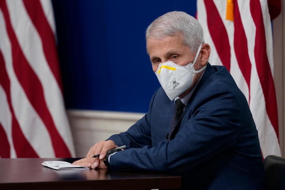 Dr. Anthony Fauci, the top U.S. infectious disease expert, spoke Dec. 27, 2021 during the White House COVID-19 Response Team's regular call with the National Governors Association in the Eisenhower Executive Office Building in Washington, D.C.