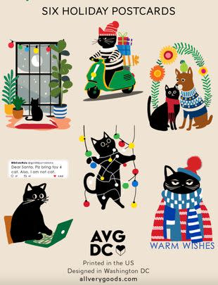Cat-themed holiday cards from AllVeryGoods at Etsy