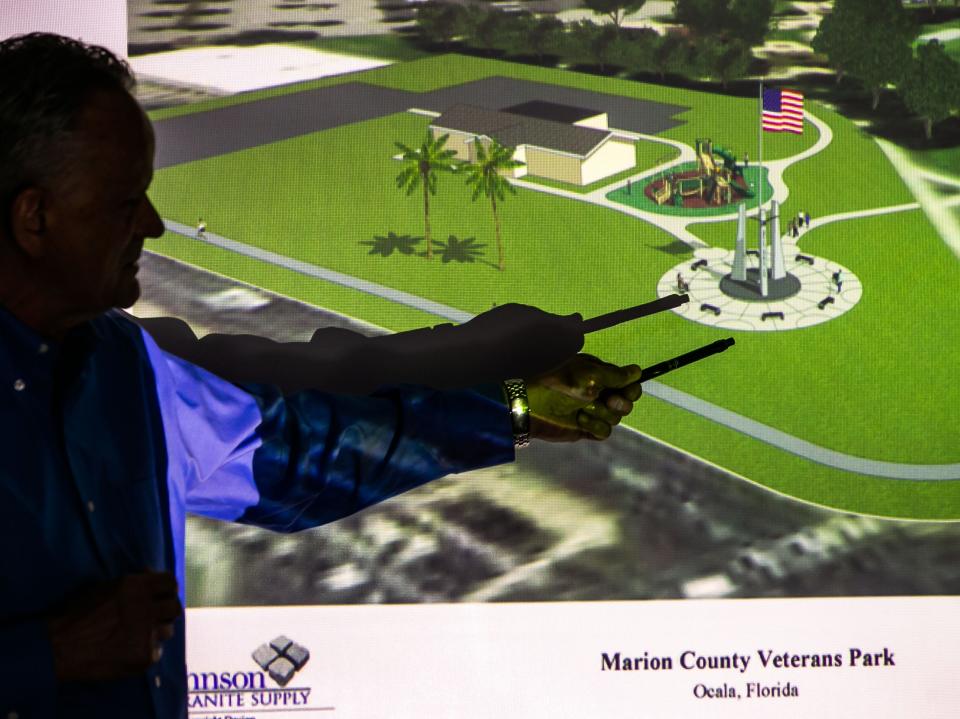 Tripp Johnson, president of Johnson Granite Supply, Inc. out of Kansas City, Missouri, has presented three proposed memorials to members of the Friends of the Marion County Veterans Park Foundation, the City of Ocala and officials with the county.