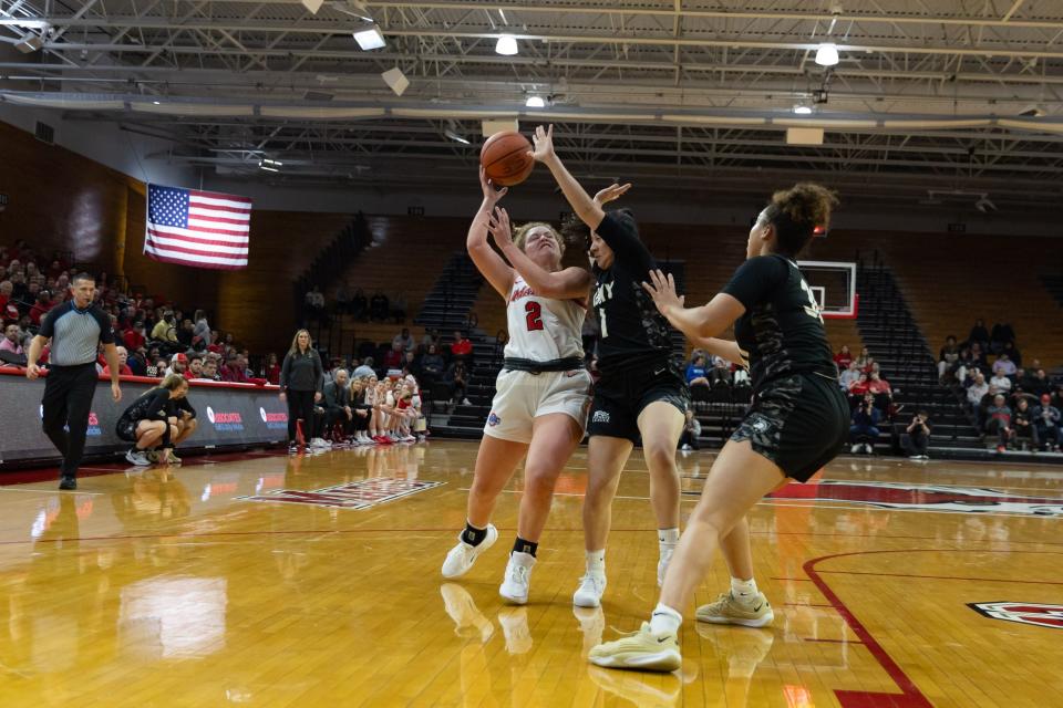 Marist's Jackie Piddock goes up for a shot against Army during a Nov. 9, 2023 women's basketball game.