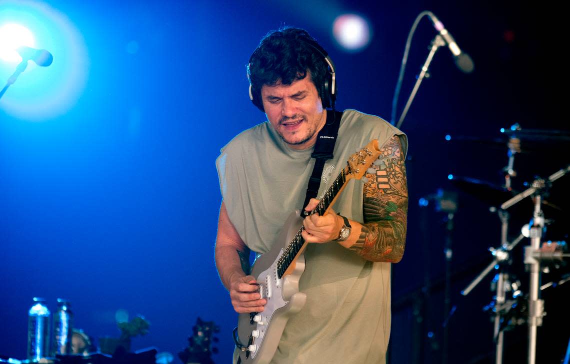 John Mayer jams on guitar as Dead & Company perform on their final tour at Raleigh, N.C.’s Coastal Credit Union Music Park at Walnut Creek, Thursday night, June 1, 2023.