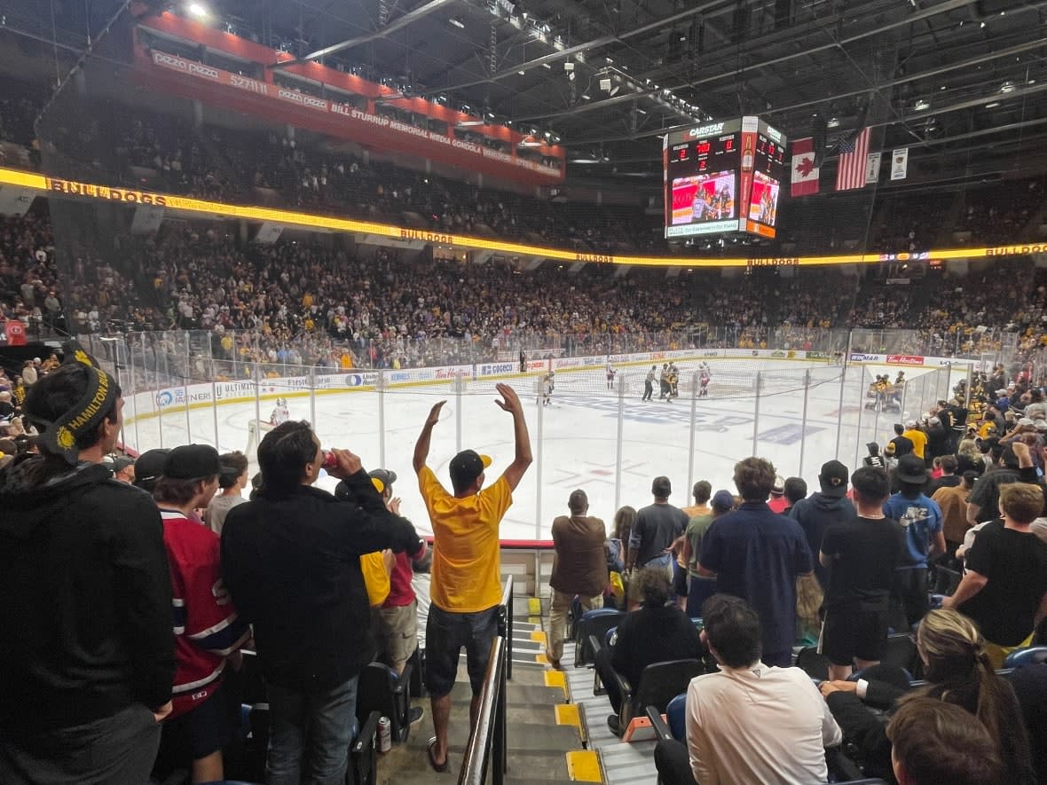 The Hamilton Bulldogs beat the Windsor Spitfires in game 7 of the OHL finals at FirstOntario Centre on June 15, 2022.  (Eva Salinas/CBC - image credit)