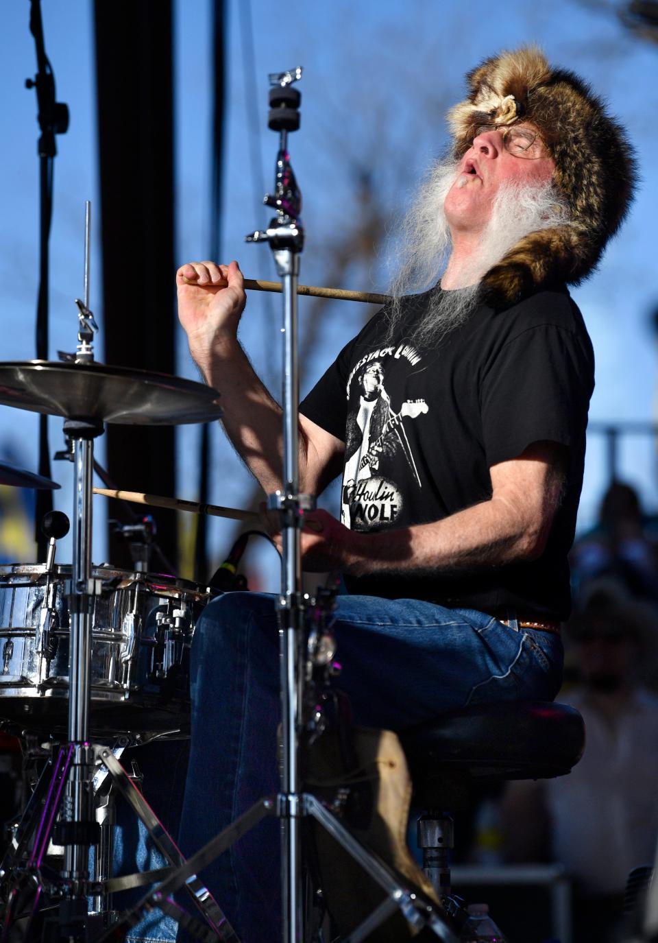 Kentucky Headhunters drummer Fred Young performs with the band during Friday's Outlaws & Legends Music Fest at the Back Porch of Texas in Abilene March 25, 2022.