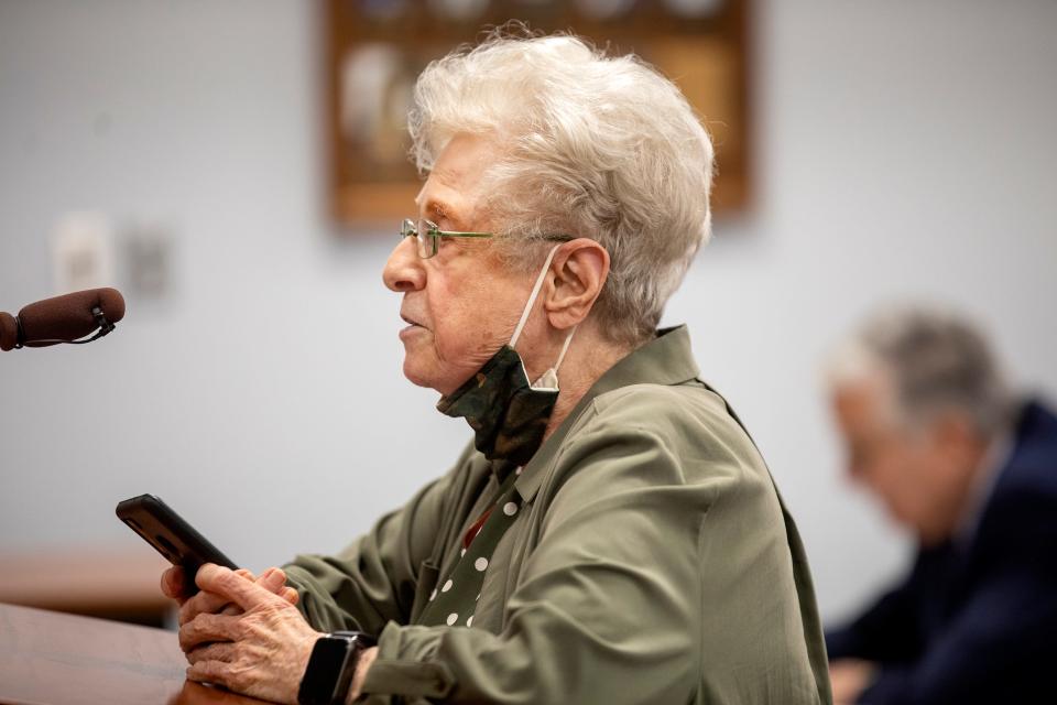 Lake Wales resident Charlene Bennett addresses the Lake Wales City Commission during Tuesday night's meeting. Bennett was one of many speakers who urged the Commission not to approve a resolution setting a limit on the time allotted for public comments.