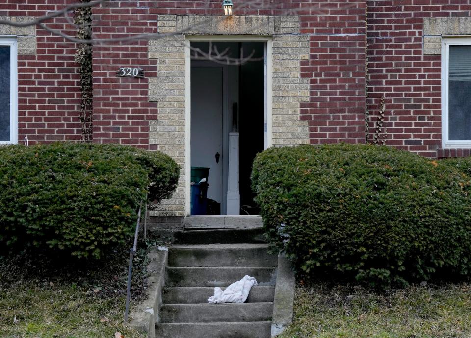 The doorway to 302 Durrell Avenue in Wyoming, where the shooting occurred