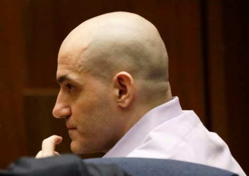 Michael Gargiulo, 43, also known as the "Hollywood Ripper," looks on in court during a reading of his verdict in a Los Angeles courtroom on August 15, 2019, where he was found guilty on all charges