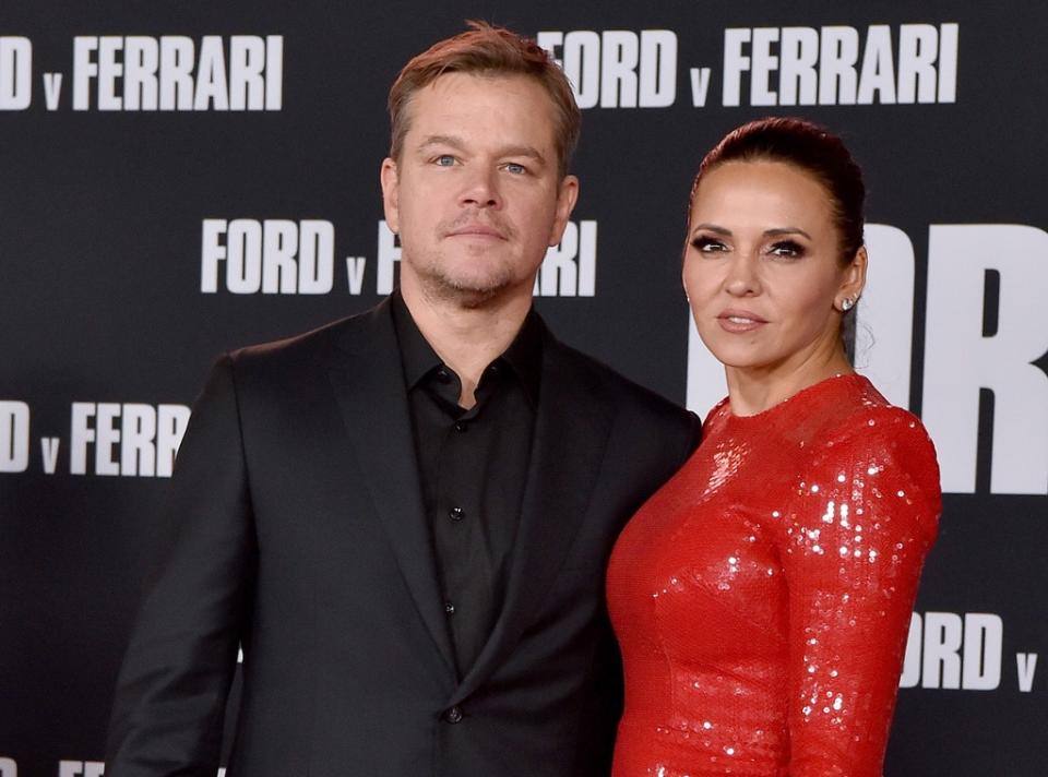 Matt Damon, Luciana Barroso, Premiere of FOXs Ford v Ferrari