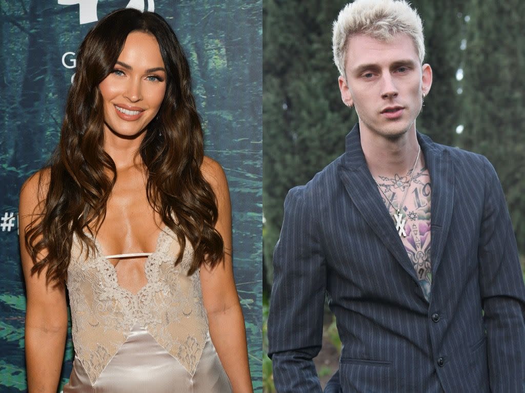 Megan Fox and Machine Gun Kelly cuddle in a photo with their Midnight in the Switchgrass co-stars as production resumes. (Photos: Getty Images)