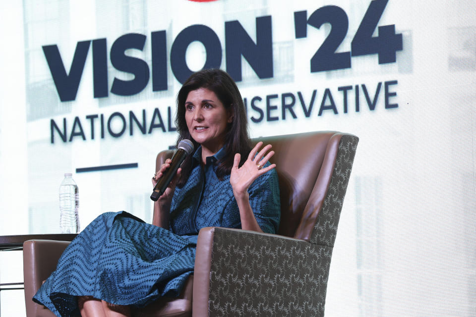 Former U.N. Ambassador Nikki Haley speaks at the Vision '24 National Conservative Forum.